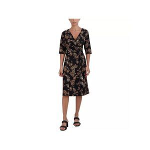 SIGNATURE BY ROBBIE BEE Womens Black Unlined D-ring Waist Midi Dress Petites PS